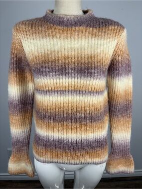 Greylin Pastel Ombre Space Dye Chunky Knit Mock Neck Sweater Soft Fuzzy M